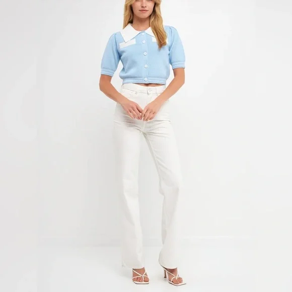 NEW ENGLISH FACTORY CONTRAST CARDIGAN IN POWDER BLUE/WHITE NWT MEDIUM - Picture 2 of 11